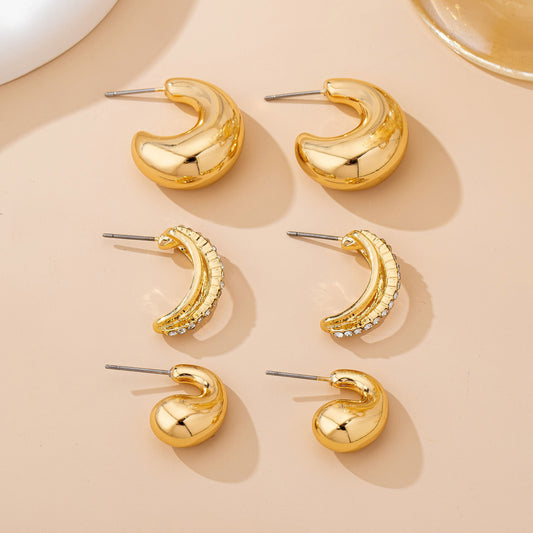 CHUNCKY HOOP RHINESTONE TRIO EARRING SET