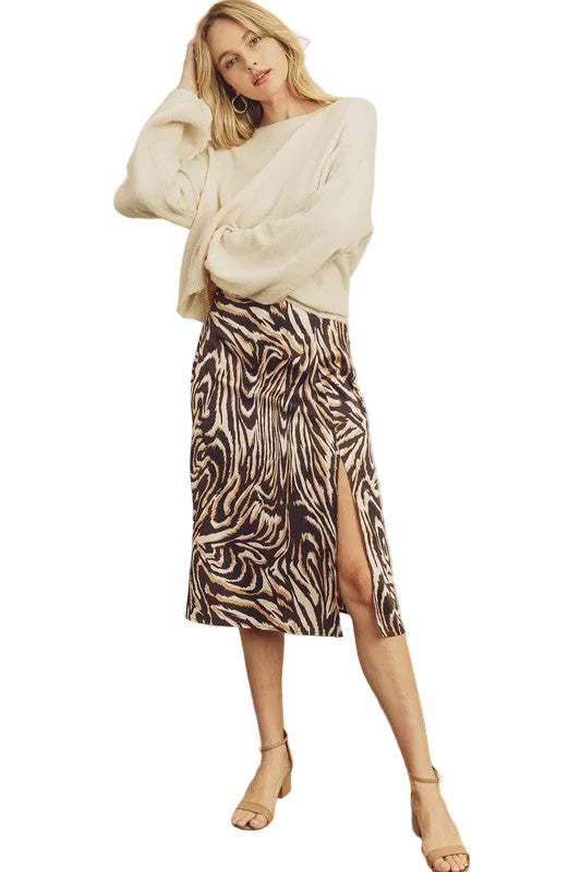 SAFARI TIGER SLIP MIDI SKIRT