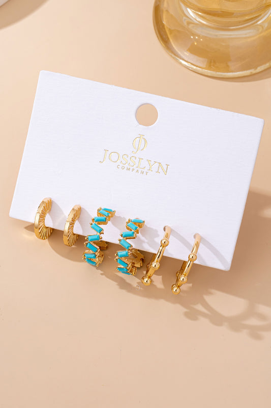 GOLD-TURQUOISE ENAMEL HOOP TRIO EARRING