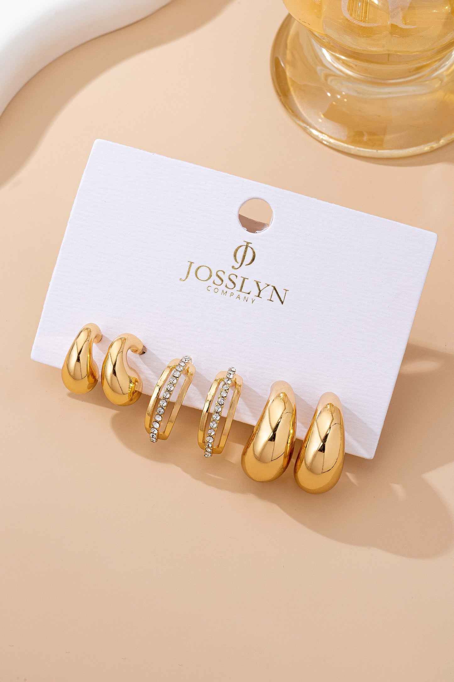 CHUNCKY HOOP RHINESTONE TRIO EARRING SET
