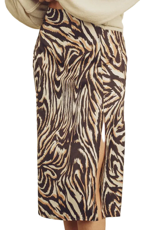 SAFARI TIGER SLIP MIDI SKIRT